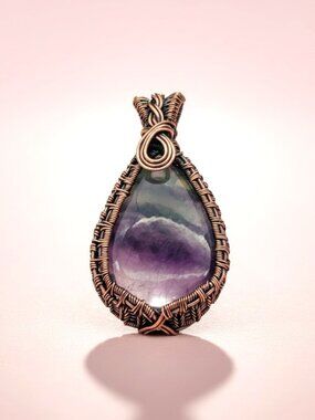 Copper Wire Wrapped Rainbow Fluorite Necklace